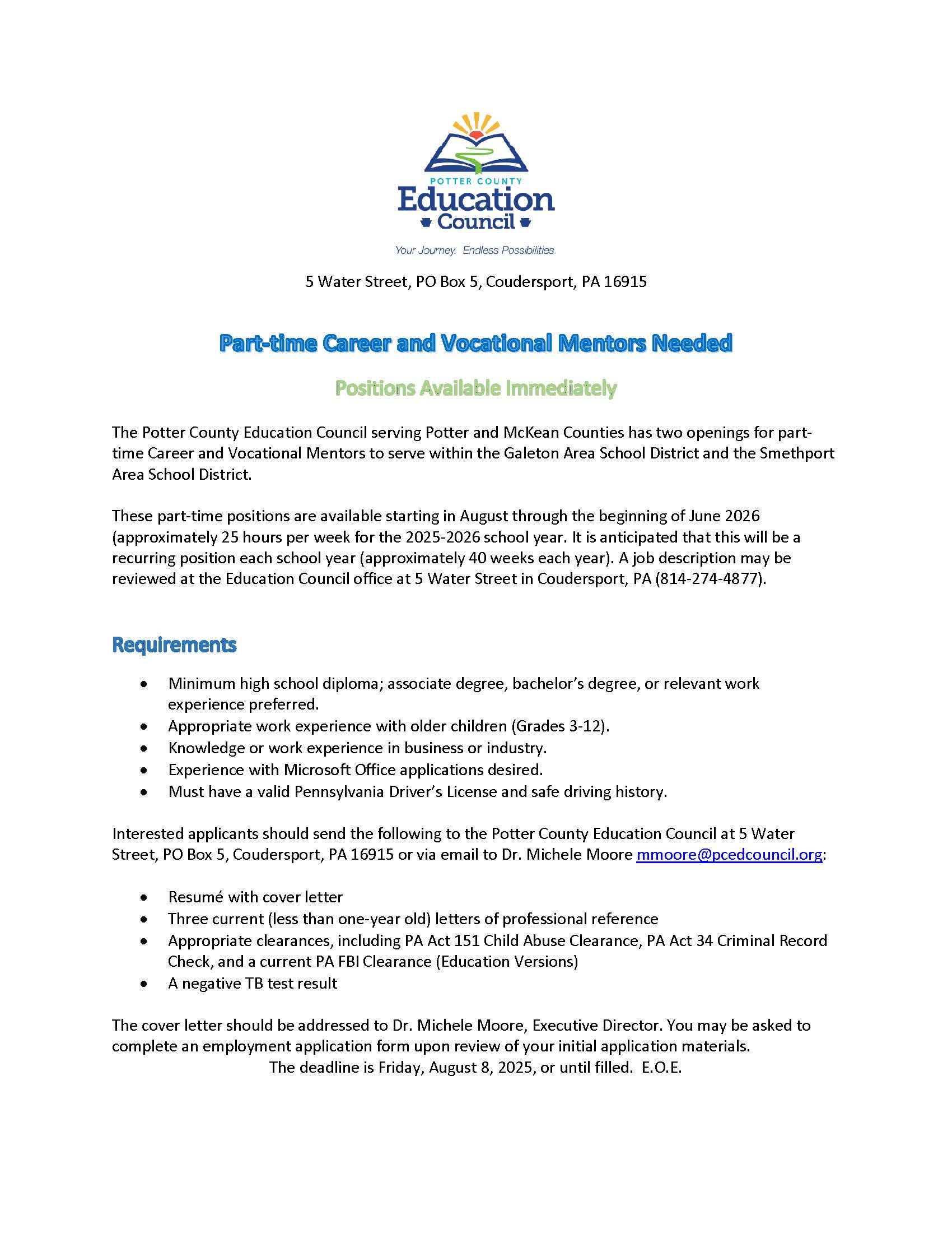Advertisement for Career Mentor Galeton Smethport 07.07.25